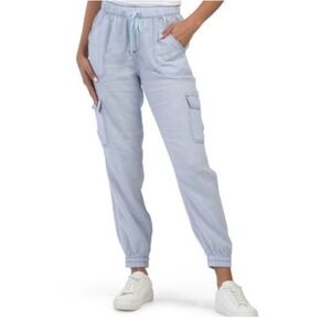 Nicole Miller New York Blue 100% Linen Cargo Jogger Pants Womens Large